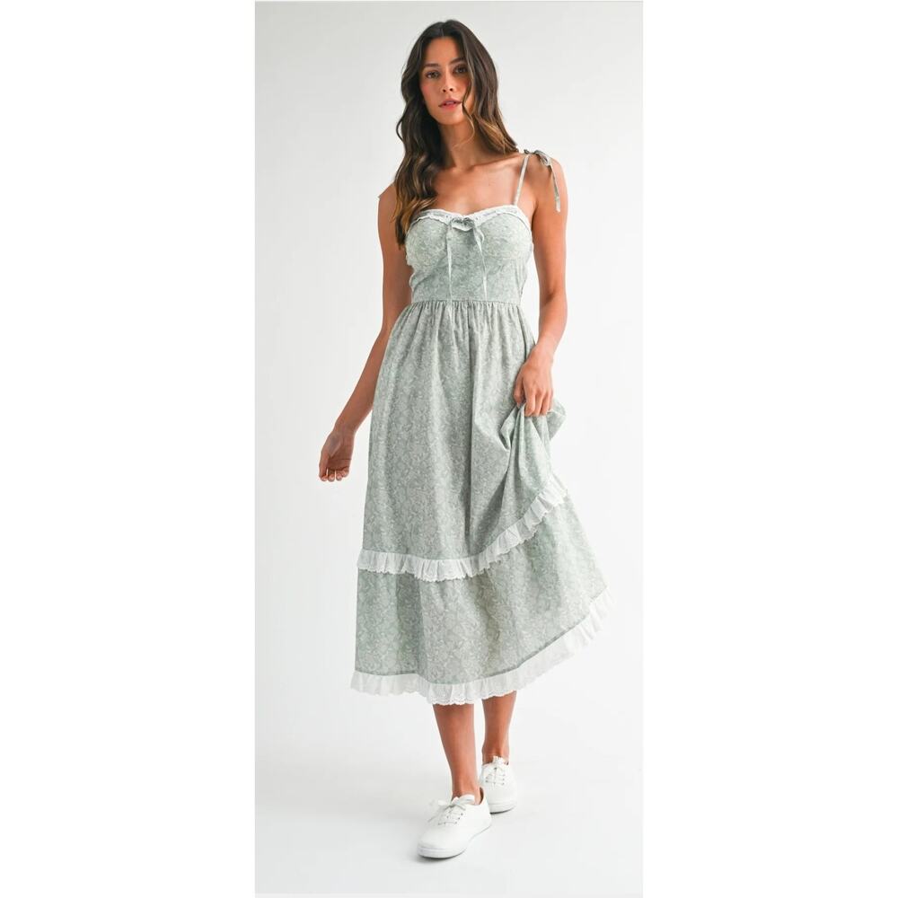 Mable Prairie Chic Cottagecore Garden Tea Party Cassandra Midi Dress Size M